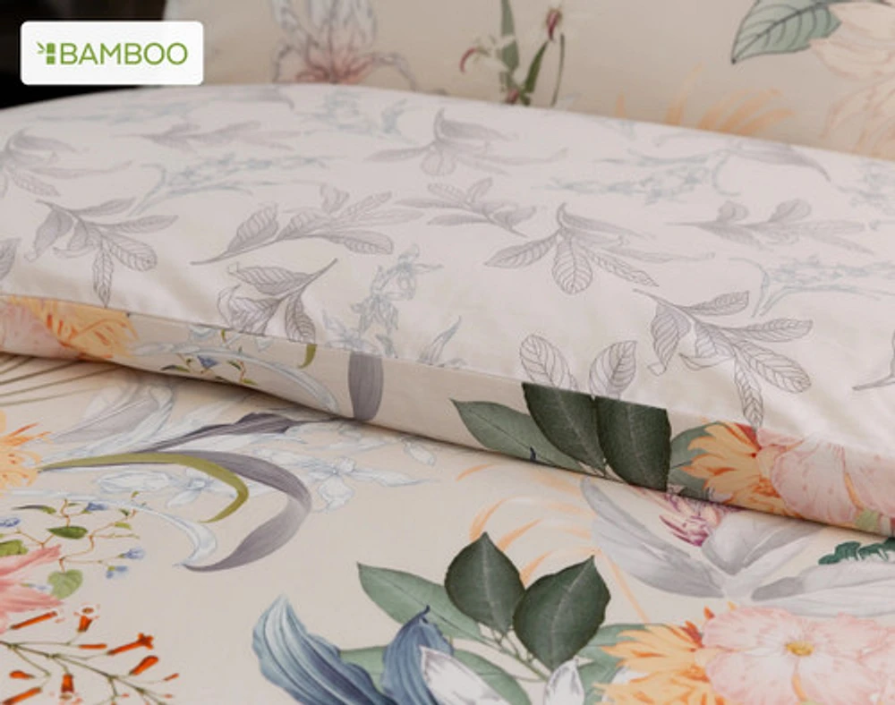 Cabana Duvet Cover, Bamboo Cotton, Floral, White,