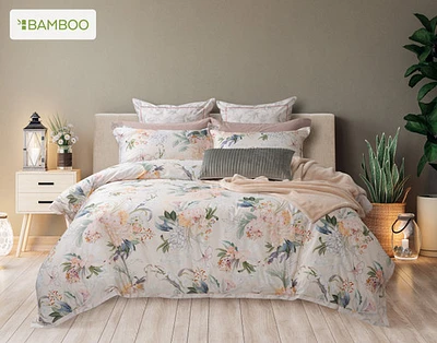Cabana Duvet Cover, Bamboo Cotton, Floral, White,