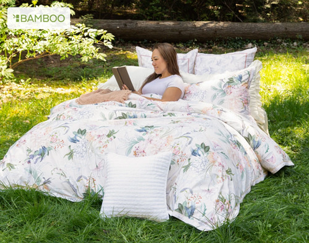 Cabana Duvet Cover, Bamboo Cotton, Floral, White,