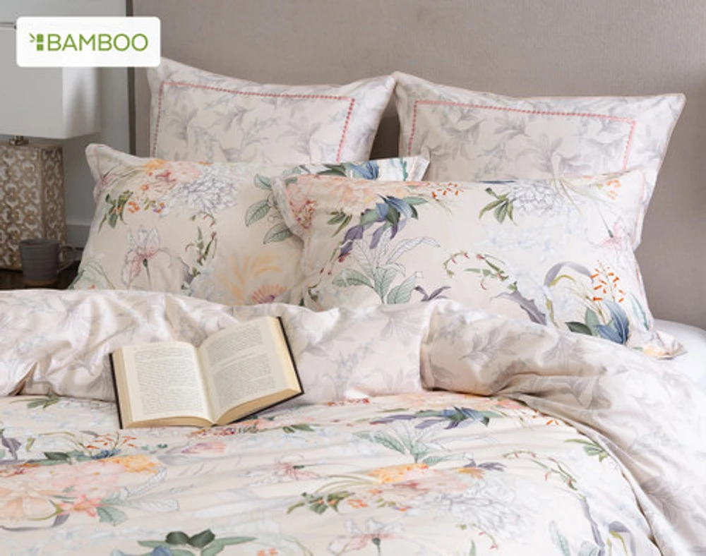 Cabana Duvet Cover, Bamboo Cotton, Floral, White,