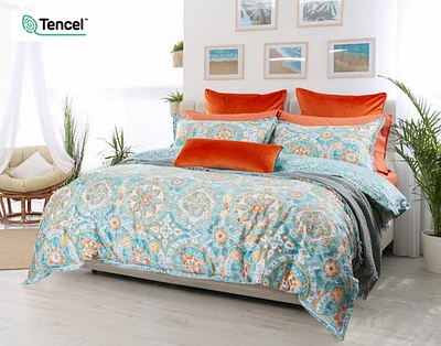 Fiji Duvet Cover, TENCEL Lyocell, Geometric, Blue,