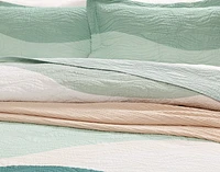 Ocean Waves Cotton Quilt Set, Scenic, Green,