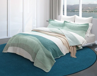 Ocean Waves Cotton Quilt Set, Scenic, Green,