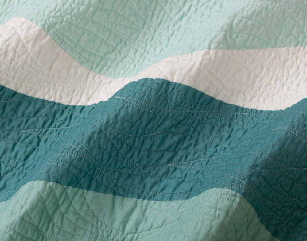 Ocean Waves Cotton Quilt Set, Scenic, Green,