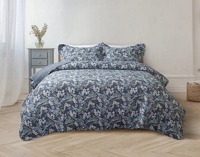 Cornflower Cotton Quilt Set, Blue, Queen