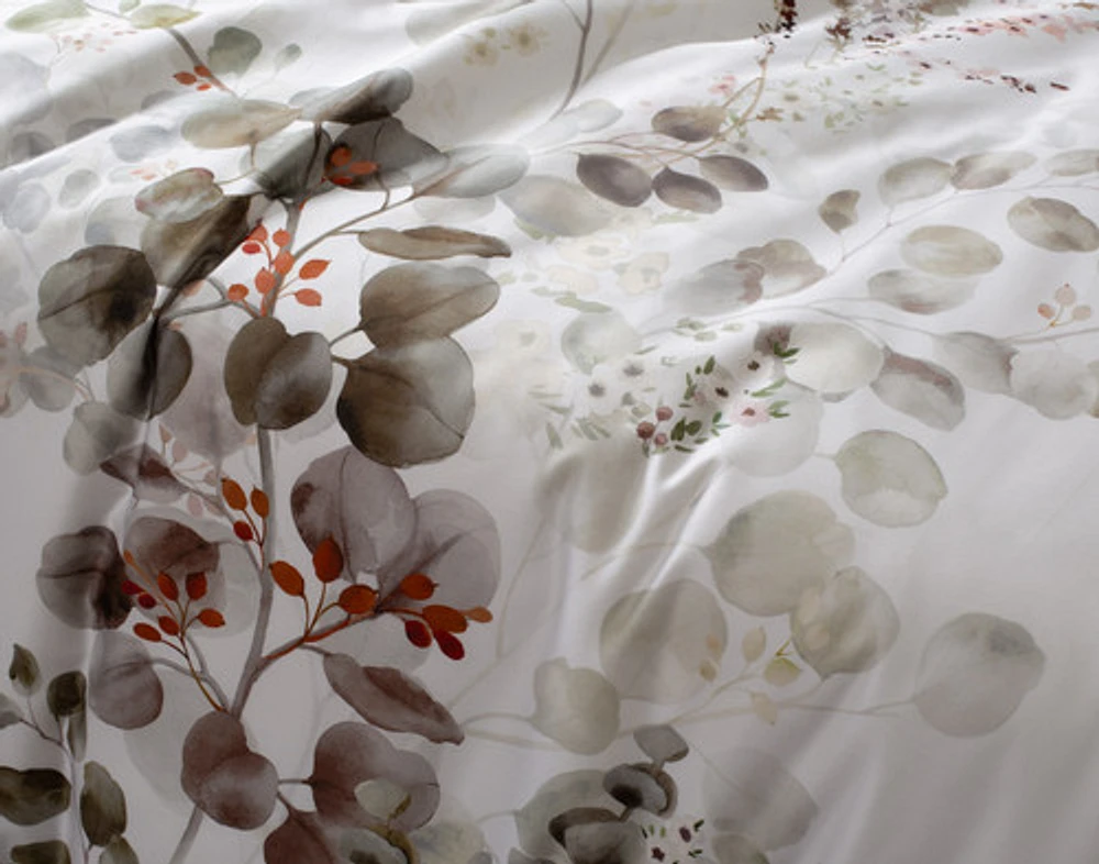 Sasha Botanical Duvet Cover, TENCEL Lyocell, Botanical, White,