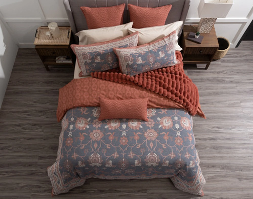 Mahara Duvet Cover, Cotton, Floral, Blue,