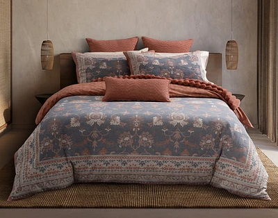 Mahara Duvet Cover, Cotton, Floral, Blue,