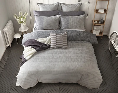 Halston Cotton Jacquard Duvet Cover, Cotton, Geometric, White,