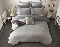 Halston Cotton Jacquard Duvet Cover, Cotton, Geometric, White,