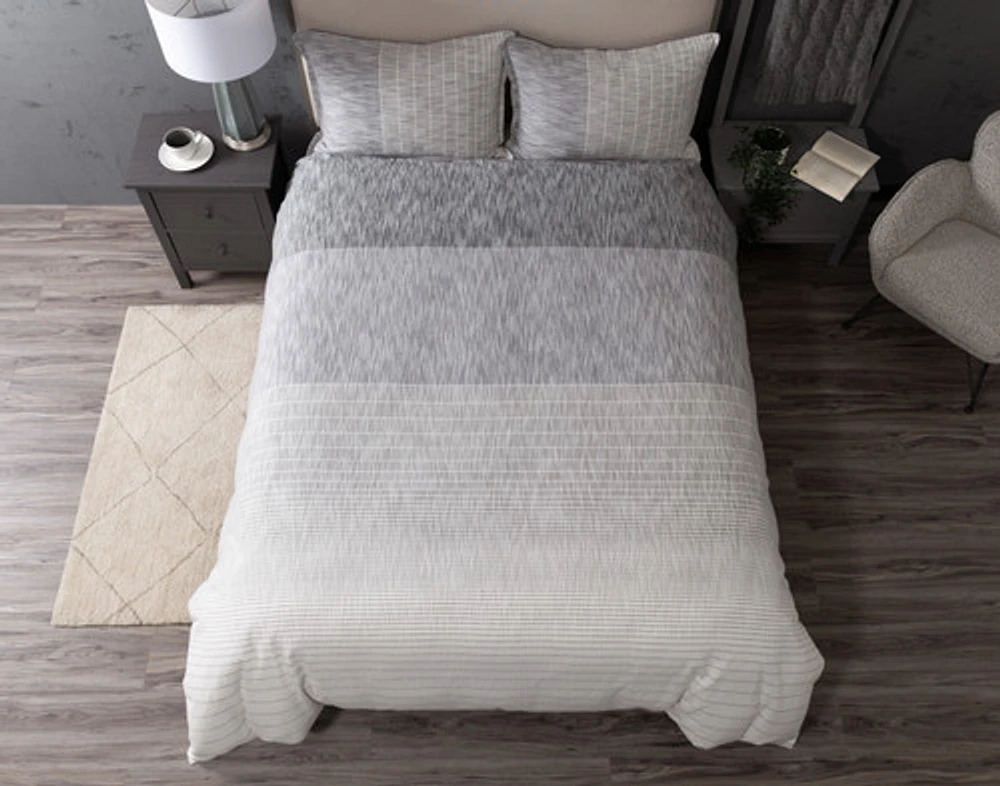 Halston Cotton Jacquard Duvet Cover, Geometric, White,