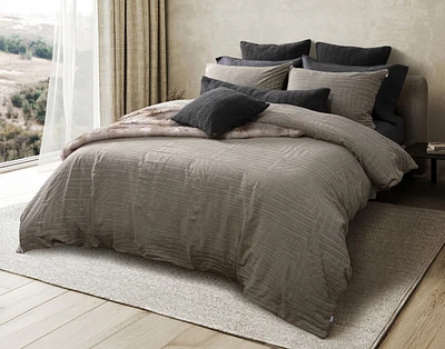 Etchings Stonewashed Duvet Cover, Cotton Set, Geometric, Brown, Queen