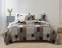 Logan Cotton Quilt Set, Geometric, Brown, Queen