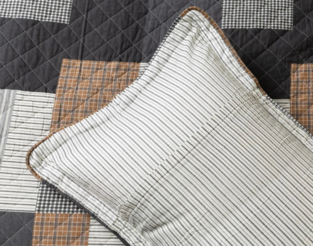 Logan Cotton Quilt Set, Geometric, Brown, Queen