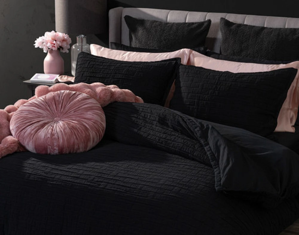 Jetset Black Duvet Cover, Cotton, Geometric,