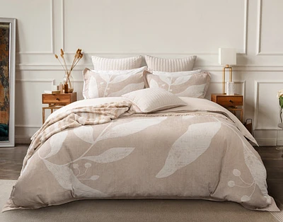 Natura Cotton Jacquard Duvet Cover, Cotton, Botanical, Beige,
