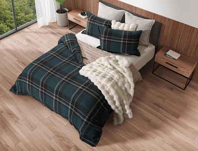 Marlon Plaid Duvet Cover, Cotton, Geometric, Green,