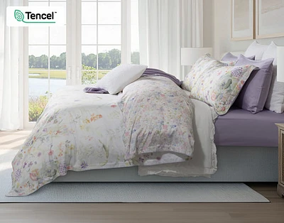 Gardenglow Floral Duvet Cover, TENCEL Lyocell, Floral, White,