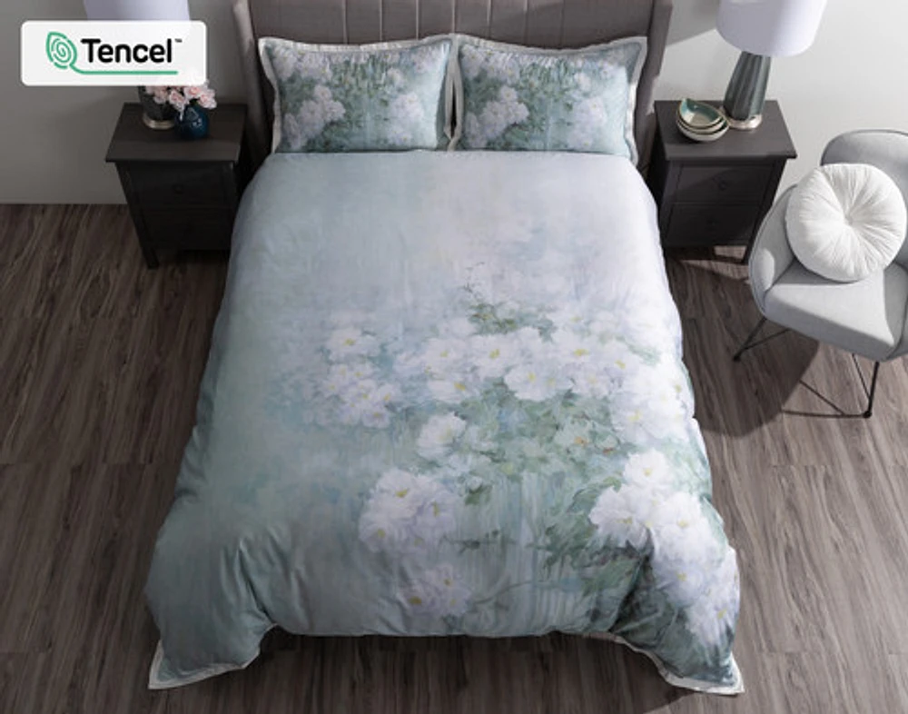 Persuasion Floral Duvet Cover, TENCEL Lyocell, Floral, White,