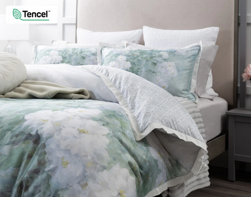 Persuasion Floral Duvet Cover, TENCEL Lyocell, Floral, White,