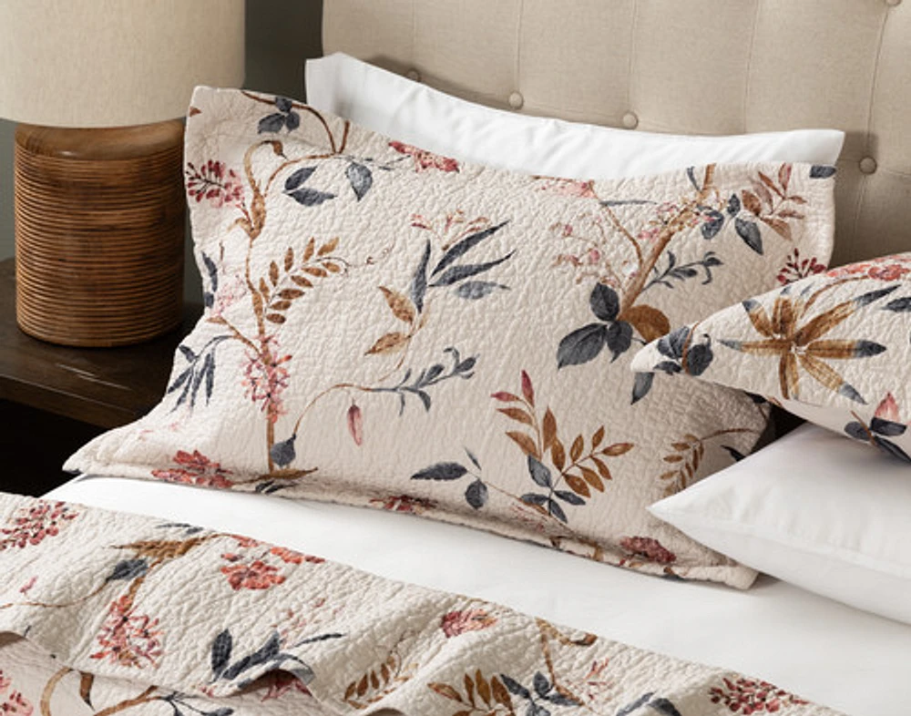 Felicity Cotton Quilt Set, Floral, Beige,