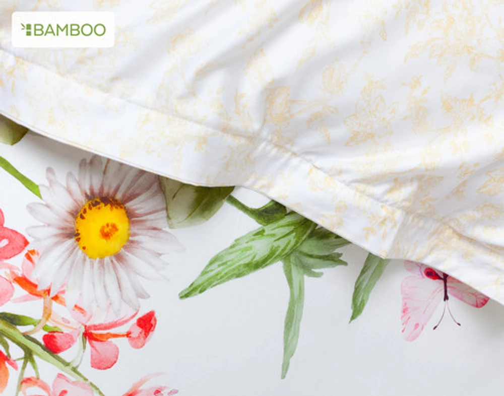 Corsage Floral Duvet Cover, Cotton, Bamboo Floral, White,