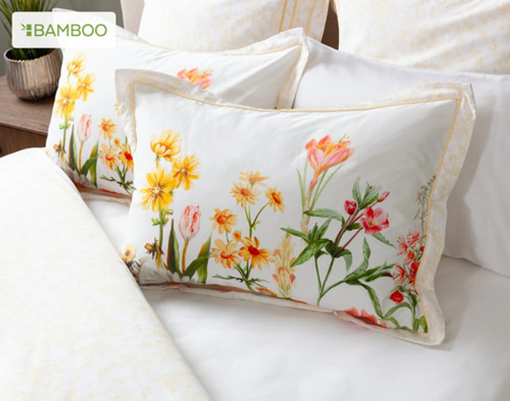 Corsage Floral Duvet Cover, Cotton, Bamboo Floral, White,