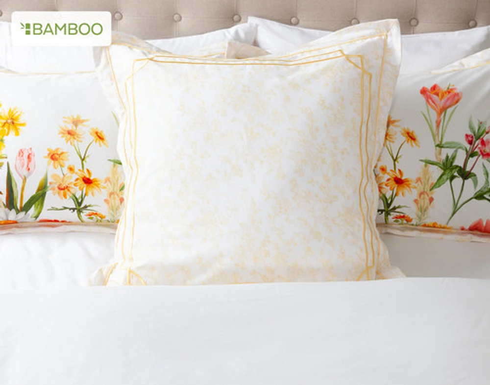 Corsage Floral Duvet Cover, Cotton, Bamboo Floral, White,