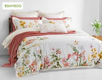Corsage Floral Duvet Cover, Cotton, Bamboo Floral, White,