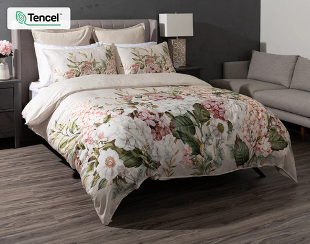 Positano Floral Duvet Cover, TENCEL Lyocell, Floral, Beige,