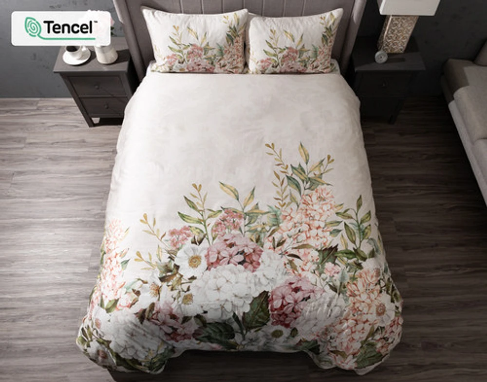 Positano Floral Duvet Cover, TENCEL Lyocell, Floral, Beige,