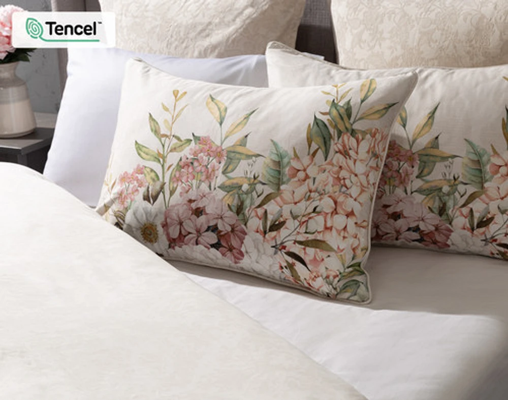 Positano Floral Duvet Cover, TENCEL Lyocell, Floral, Beige,