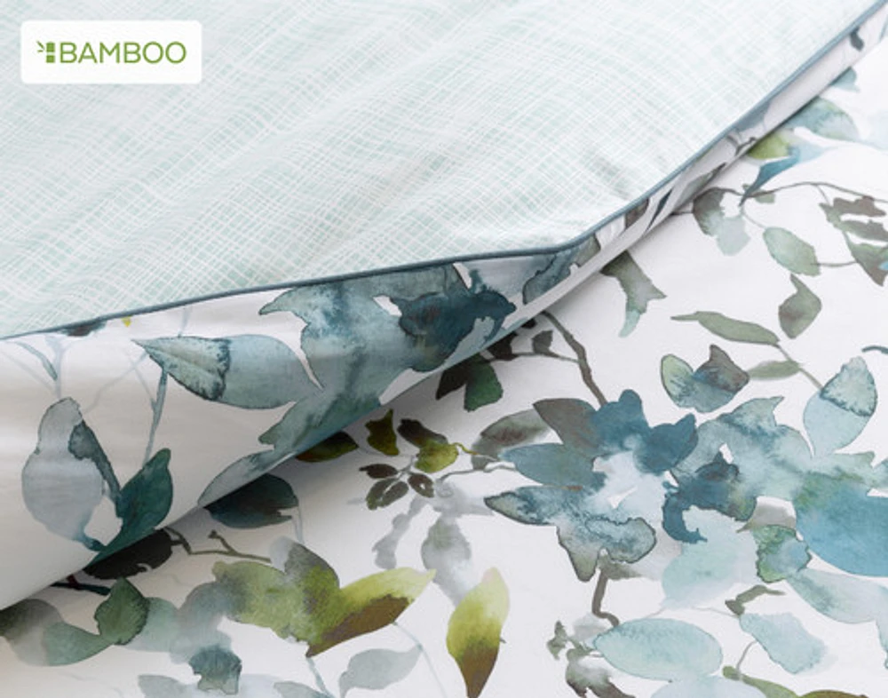 Seabreeze Botanical Duvet Cover, Bamboo Cotton, Botanical, Green,