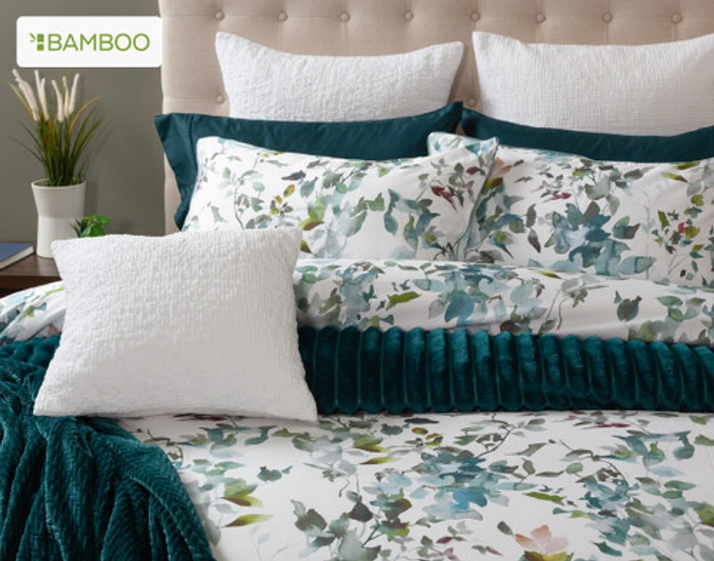Seabreeze Botanical Duvet Cover, Bamboo Cotton, Botanical, Green,