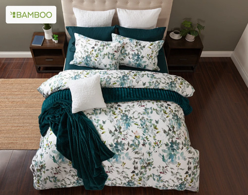 Seabreeze Botanical Duvet Cover, Bamboo Cotton, Botanical, Green,