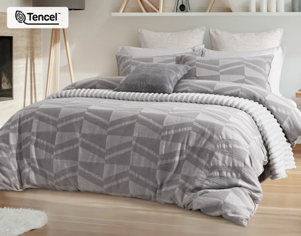 Mazama Duvet Cover, Cotton, TENCEL Lyocell, Geometric, Grey,