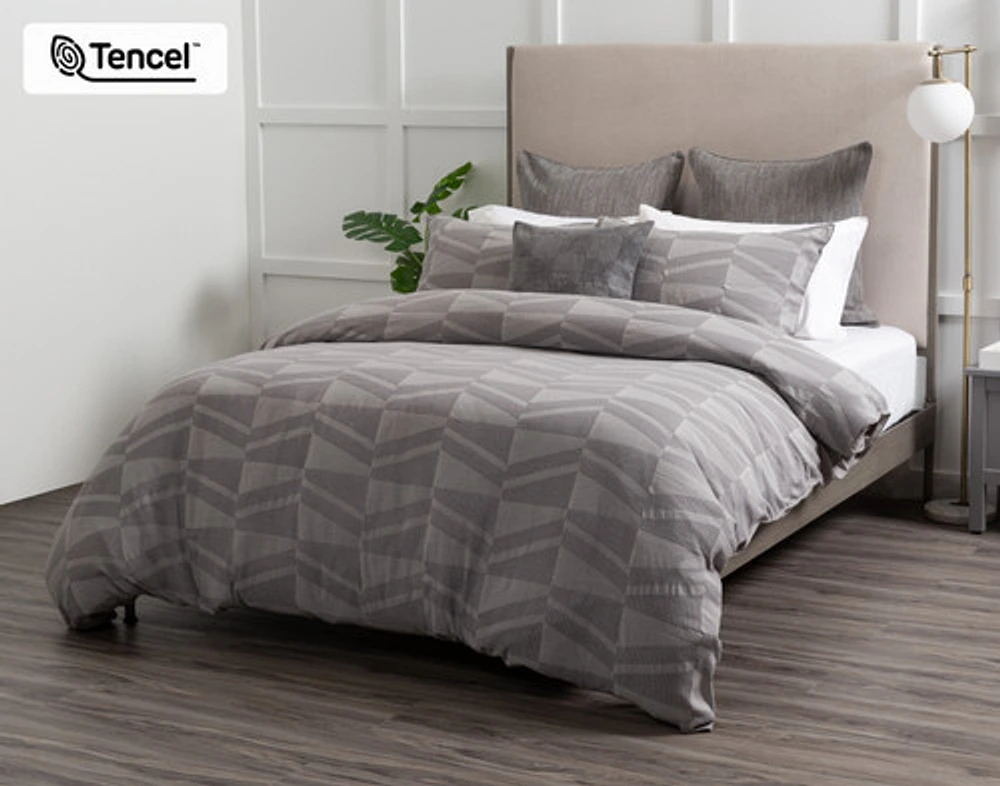 Mazama Duvet Cover, Cotton, TENCEL Lyocell, Geometric, Grey,