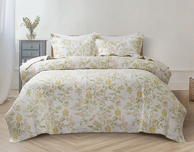 Forsythia Cotton Quilt Set, Floral, Yellow,