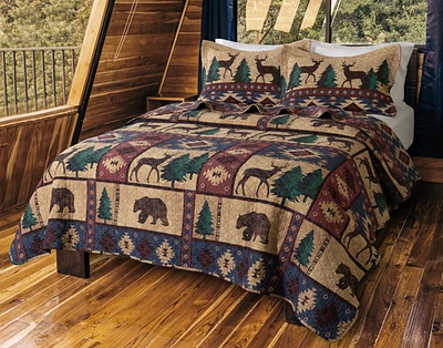 Deer Creek Cotton Quilt Set, Scenic, Brown,