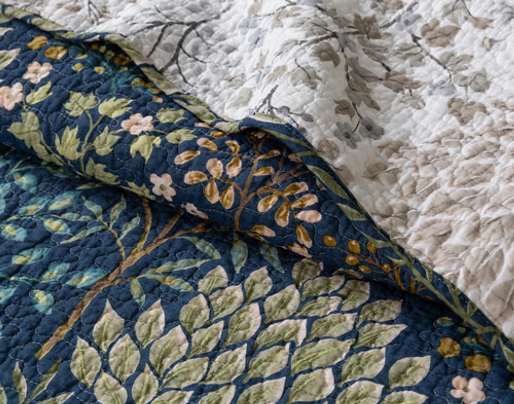Kindred Cotton Quilt Set, Botanical, Blue,