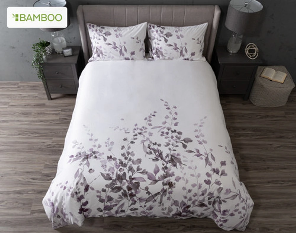 Casano Duvet Cover, Bamboo Cotton, Botanical, White,