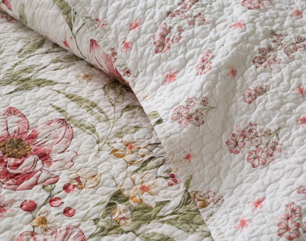 Belle Cotton Quilt Set, Floral, Pink,