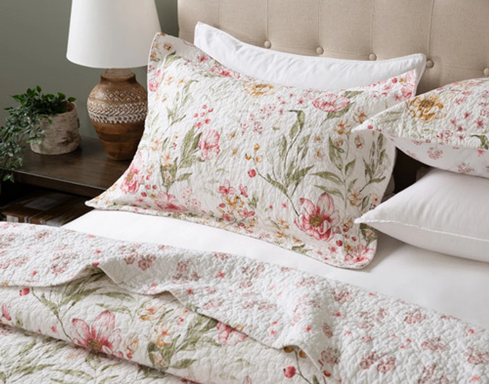 Belle Cotton Quilt Set, Floral, Pink,
