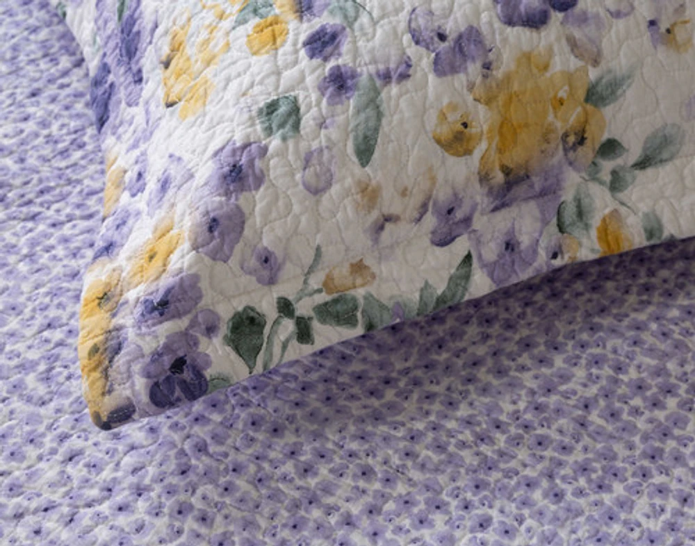 Keiley Cotton Quilt Set, Floral, Purple,