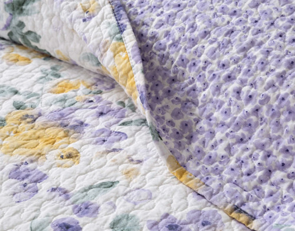 Keiley Cotton Quilt Set, Floral, Purple,