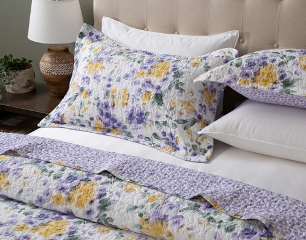 Keiley Cotton Quilt Set, Floral, Purple,