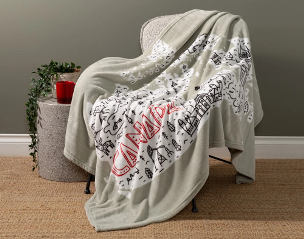 Canada Map Fleece Throw, Scenic, White