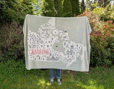 Canada Map Fleece Throw, Scenic, White