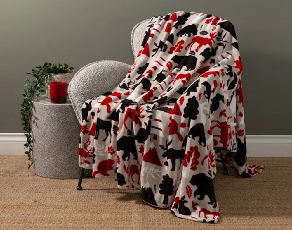 Canada Wildlife Fleece Throw, Scenic, Beige