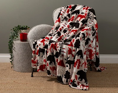 Canada Wildlife Fleece Throw, Scenic, Beige
